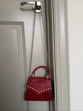 Red Studded Top-Handle Crossbody Bag